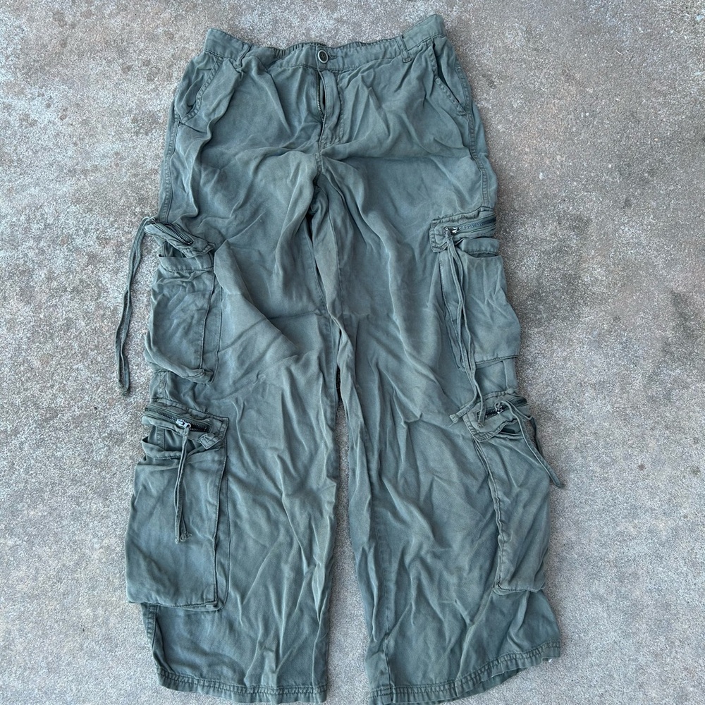 Olive Wide Leg Cargo Pants